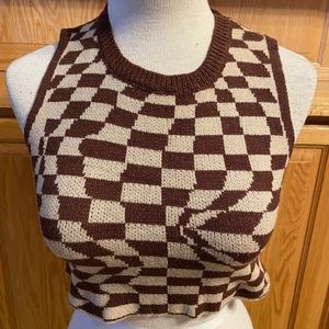 NWT Romwe Jr. Medium Cropped Top Sweater Vest Checkered 100% Acrylic Casual